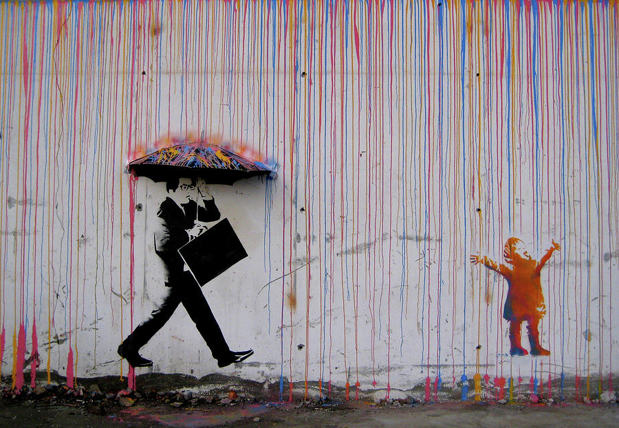 Rain Man Photograph - Rainbow Rain Girl by Banksy