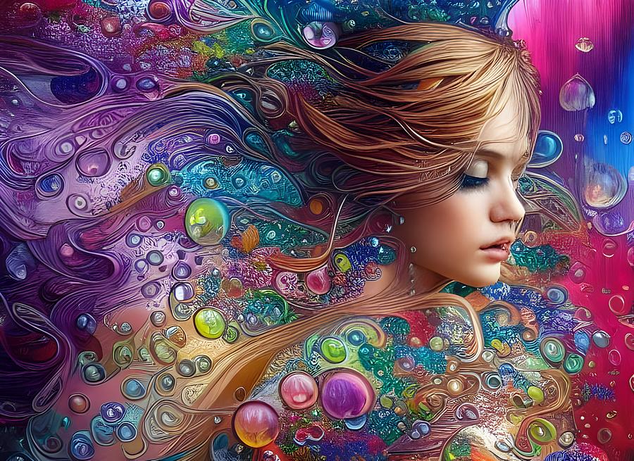 Rainbow Raindrops Girl 1 Digital Art by Helkoryo Designs - Pixels