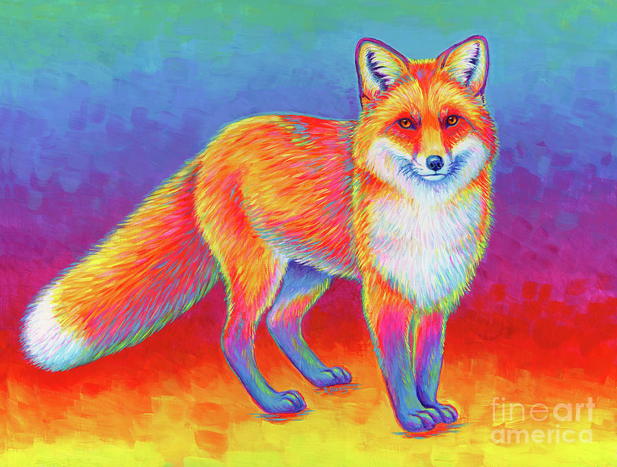 Rainbow Red Fox Painting by Rebecca Wang