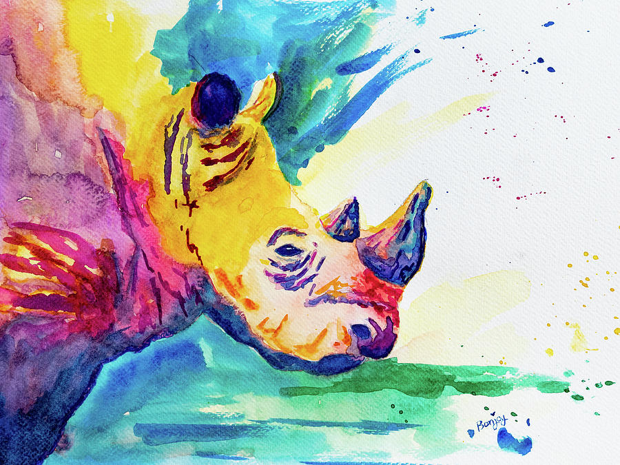 Rainbow Rhino Painting by Bonny Puckett
