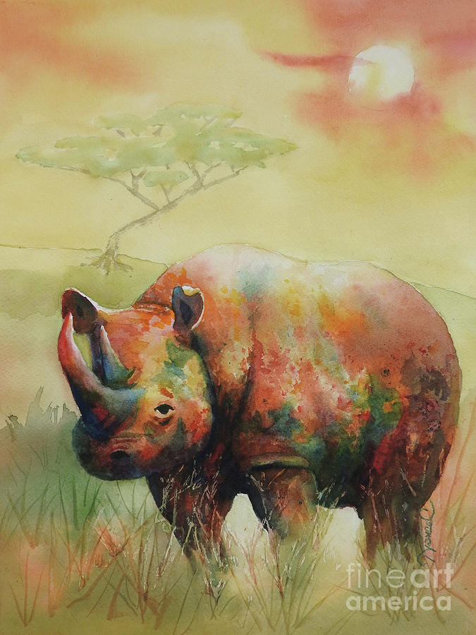 Rainbow Rhino Painting by Nancy Charbeneau
