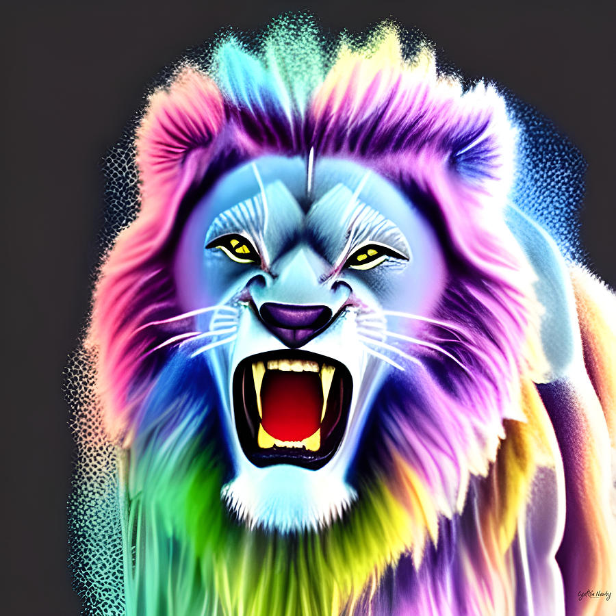 Rainbow Roaring Lion Digital Art by Cindys Creative Corner