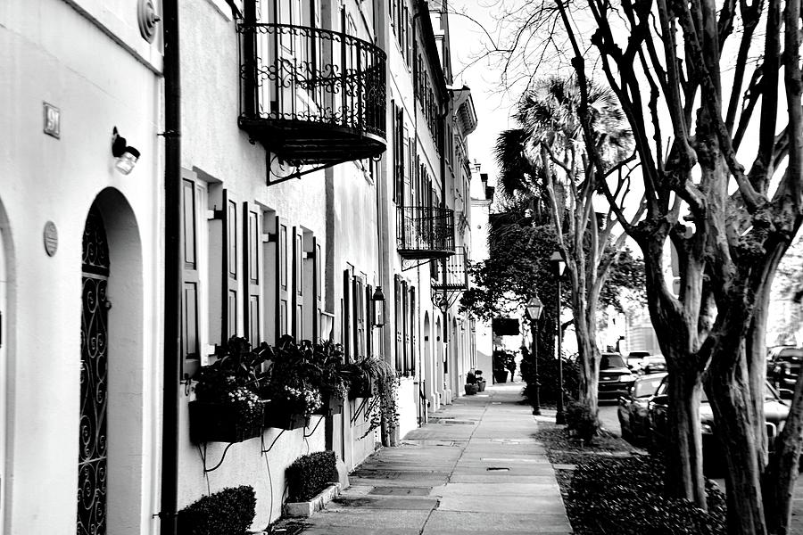 Rainbow Row HDR Black And White Photograph by Lisa Wooten