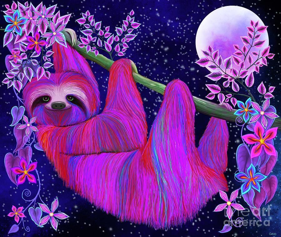 Rainbow Sloth at Night Digital Art by Nick Gustafson | Pixels