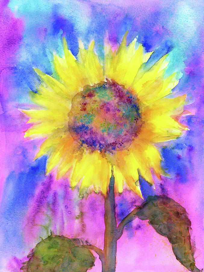 Rainbow sunflower Painting by Karen Kaspar