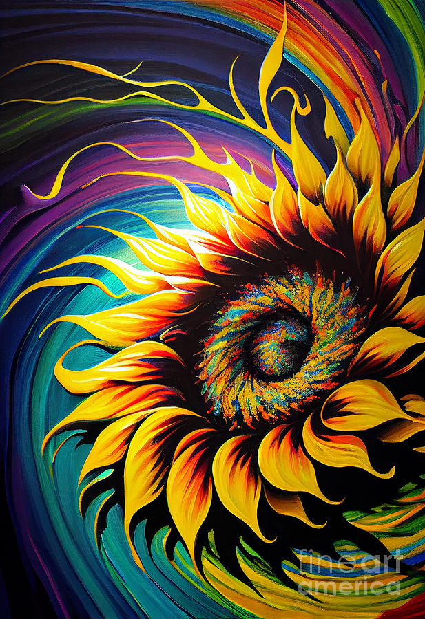 Sunflower Digital Art - Rainbow sunflower by Sabantha