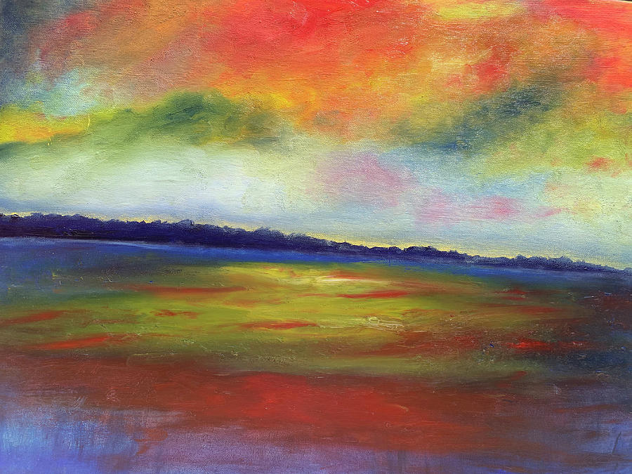 Rainbow Sunset Reflections on the Water Painting by Susan Grunin