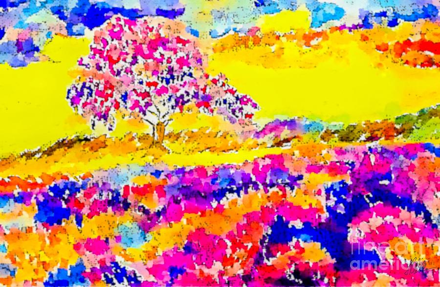 Rainbow Tree lavendar fields WC Mixed Media by Holly Winn Willner