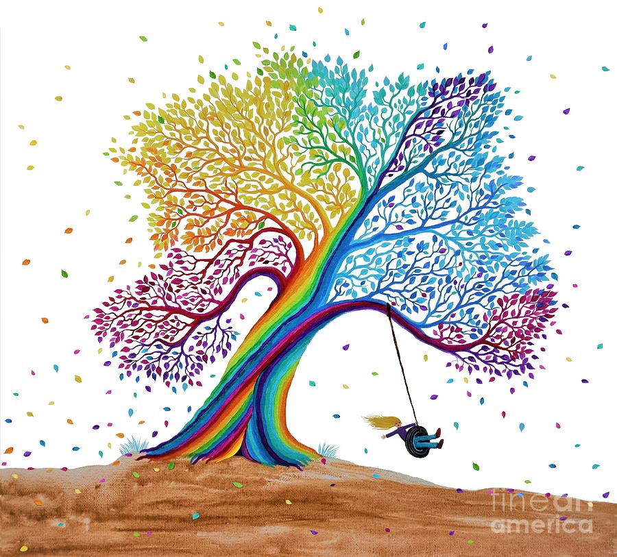 Rainbow Tree Leaves Digital Art