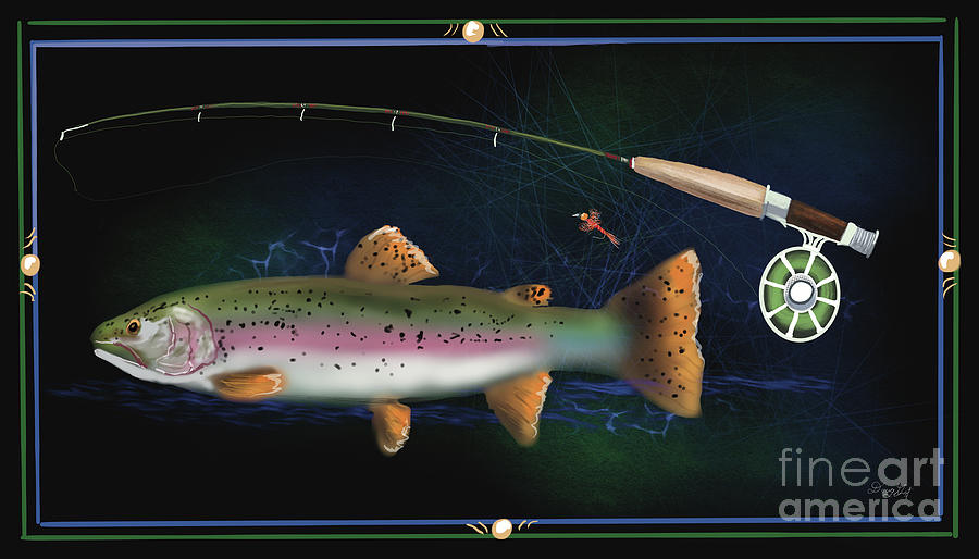 Rainbow Trout and Fly Rod Digital Art by Doug Gist