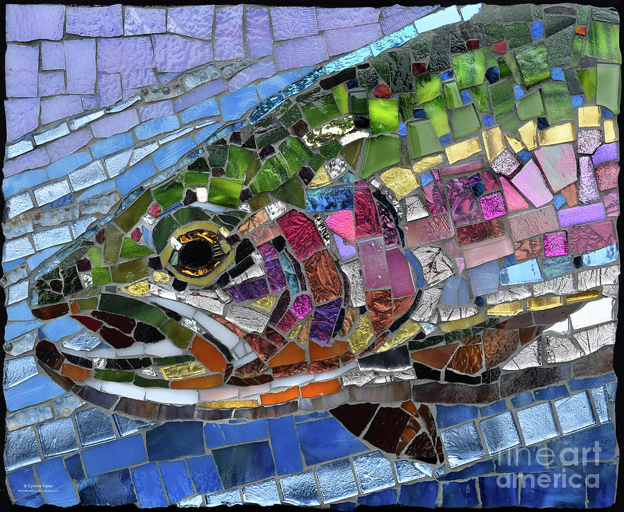 Fish Sculpture - Rainbow Trout Glass Mosaic by Cynthie Fisher