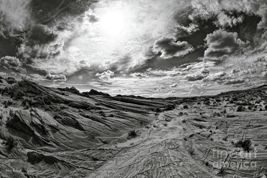 Rainbow Vista Valley Of Fire Dried River Bed Black And White Photograph by Blake Richards