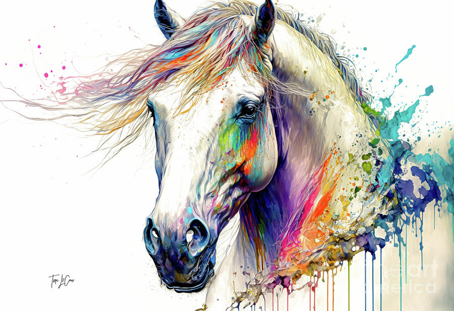 Rainbow White Stallion Painting by Tina LeCour