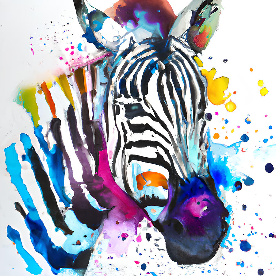 Rainbow Zebra Watercolor Portrait  Digital Art by Amalia Suruceanu