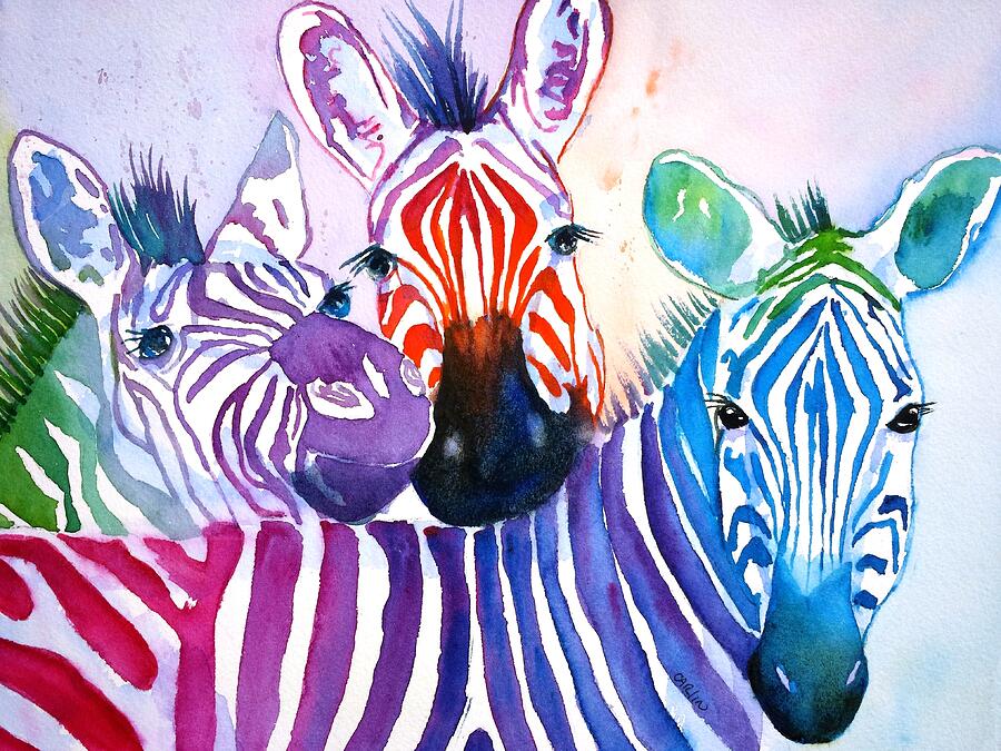 Rainbow Zebras Painting by Carlin Blahnik CarlinArtWatercolor