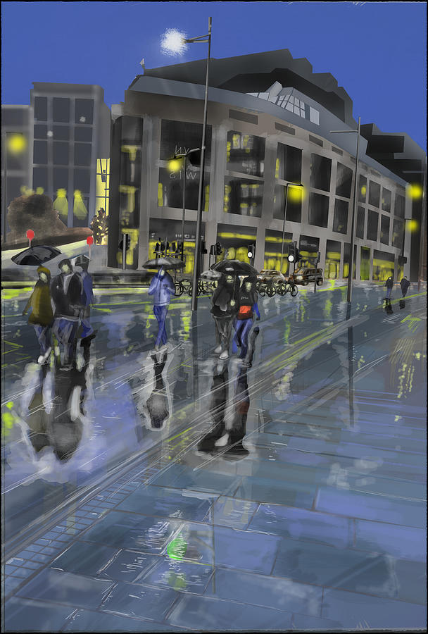 Rainfall on The Promenade Digital Art by Rob Hartman