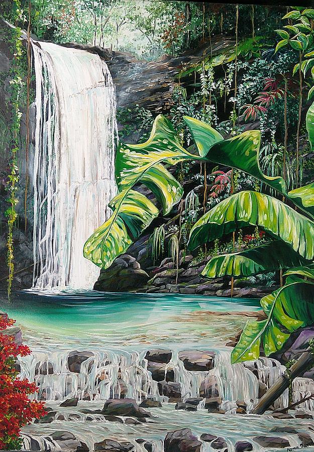 Rainforest Falls Trinidad.. Painting by Karin  Dawn Kelshall- Best