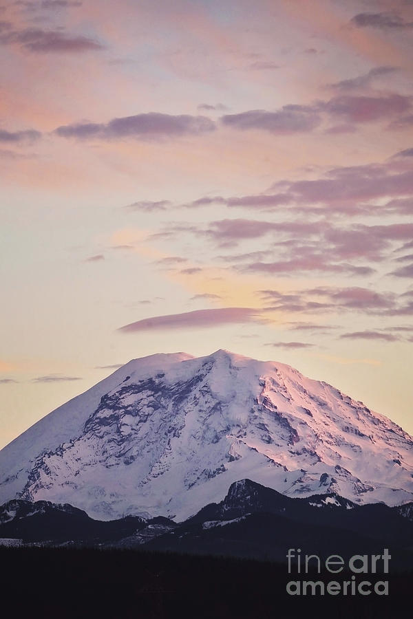 Rainier at sunset Photograph by Sylvia Cook