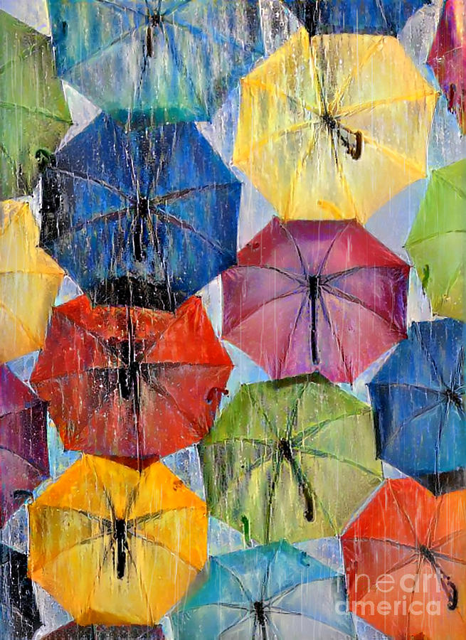 Raining On Umbrellas Abstract Mixed Media by Sandi OReilly