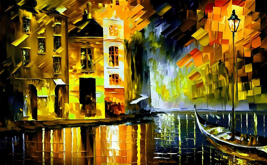Rainny Venice Night Digital Art by Caito Junqueira