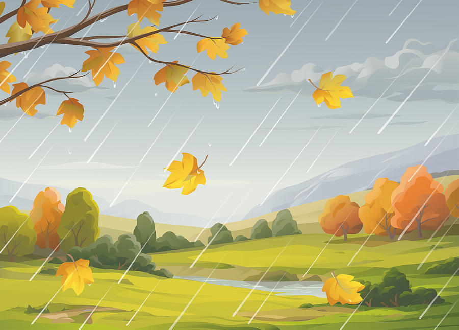 Rainy Autumn Landscape Drawing by Kbeis