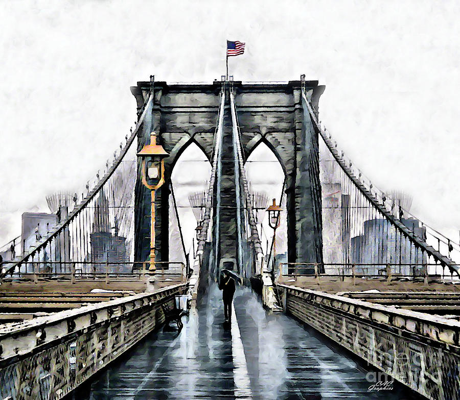 Rainy Brooklyn Bridge Painting by CAC Graphics