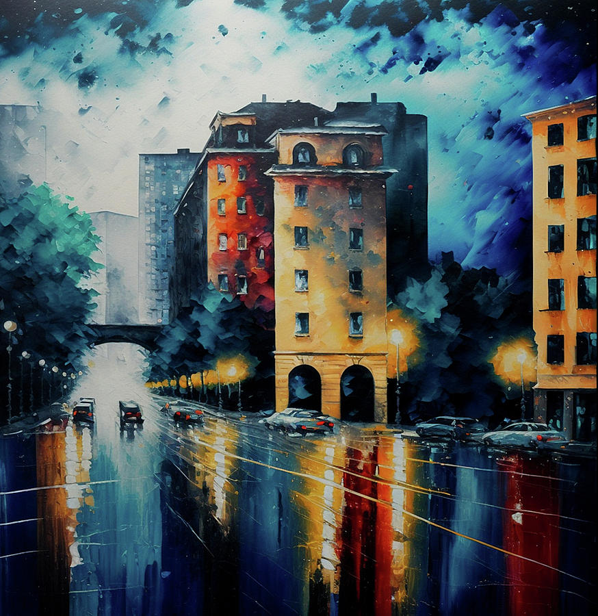 Rainy City Digital Art by Anna Rumiantseva