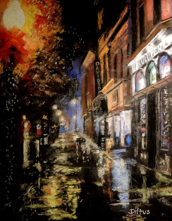 Downtown Painting - Rainy City Night by Chrissey Dittus Downtown Painting - Rainy City Night by Chrissey Dittus