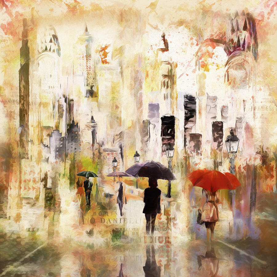 Rainy City Walk Digital Art by Barbara Mierau-Klein