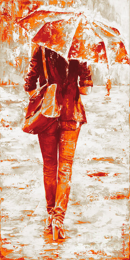 Impressionism Mixed Media - Rainy Day #22 orange mix by Emerico Imre Toth