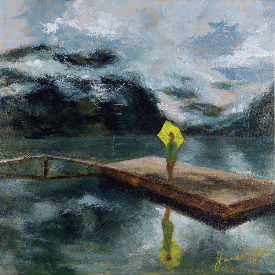 Rainy day at lake Painting by Janet Yu