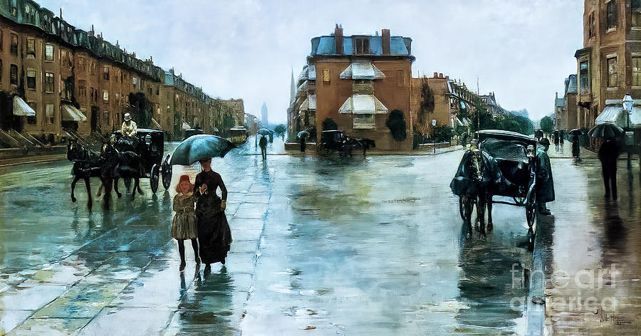 Rainy Day Columbus Avenue Boston by Childe Hassam 1885 Painting by Childe Hassam