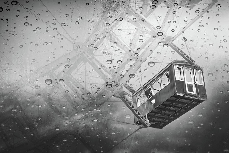 Rainy Day Ferris Wheel Prater Park Vienna Black and White  Photograph by Carol Japp