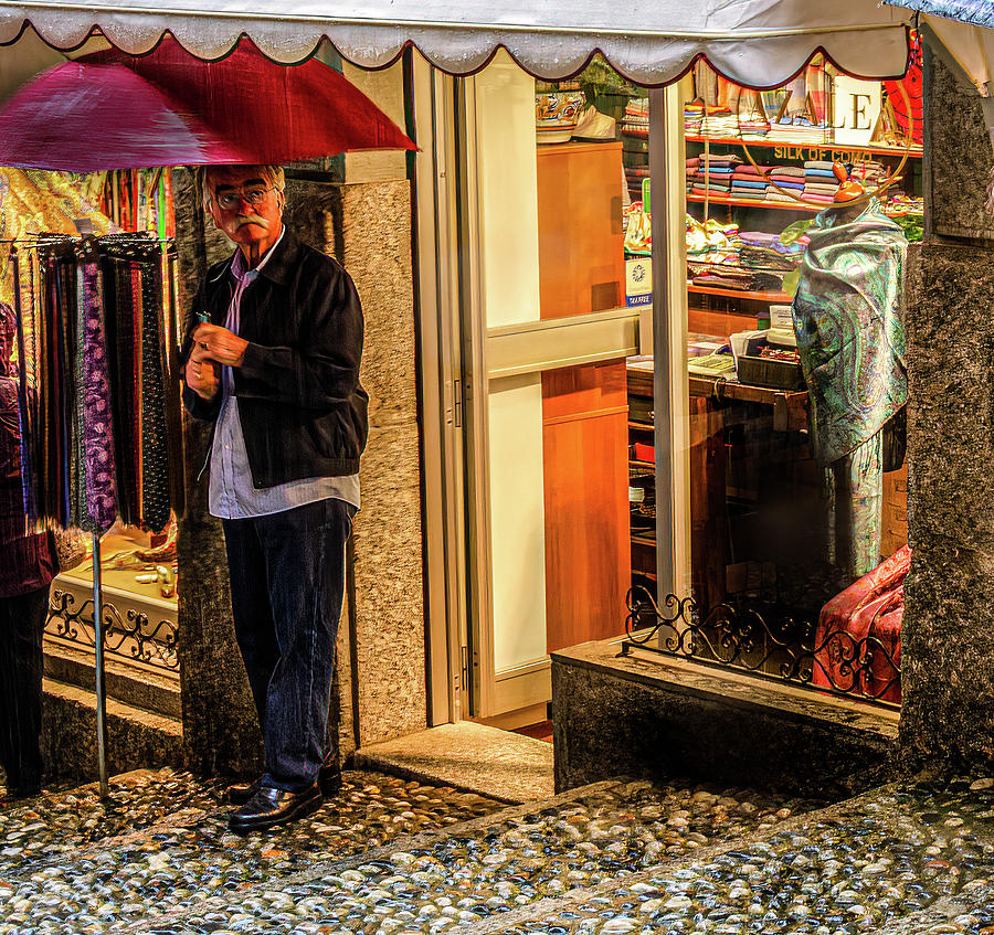 Umbrella Photograph - Rainy Day in Bellagio by Douglas Wielfaert