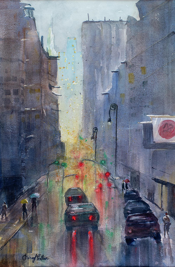Rainy Day in New York City Painting by Cheryl Prather