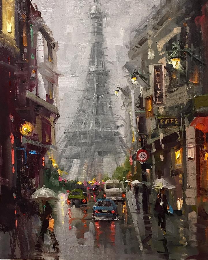 Rainy Day In Paris Painting By Mostafa Keyhani