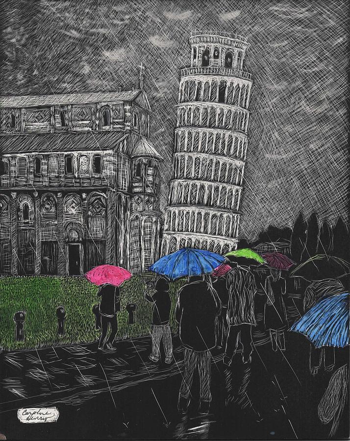Rainy Day in Pisa Drawing by Caroline Henry