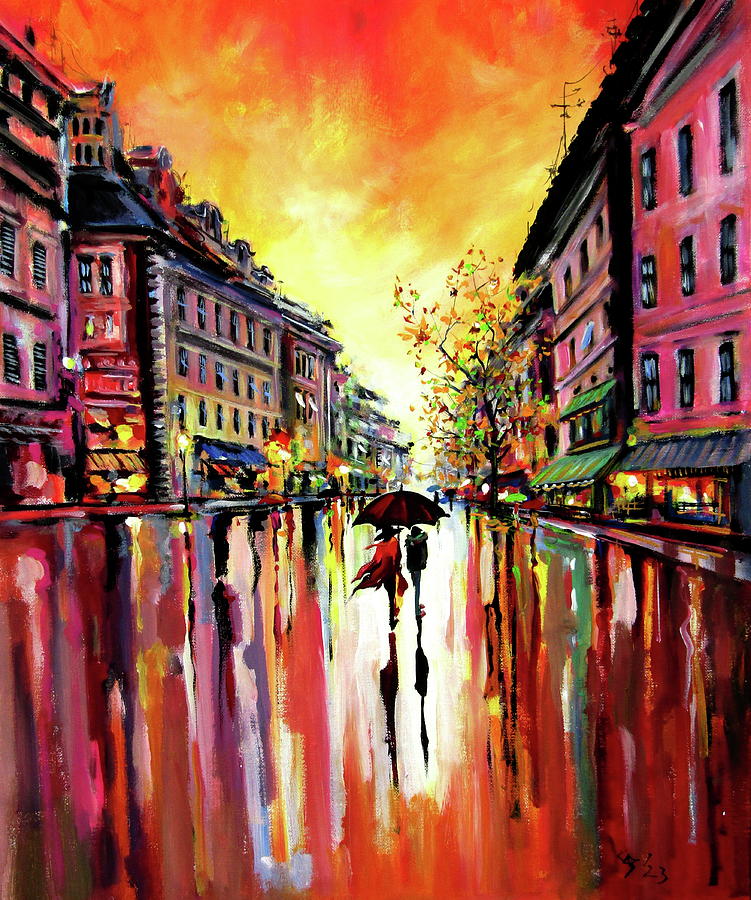Fall Painting - Rainy day in the city V by Kovacs Anna Brigitta