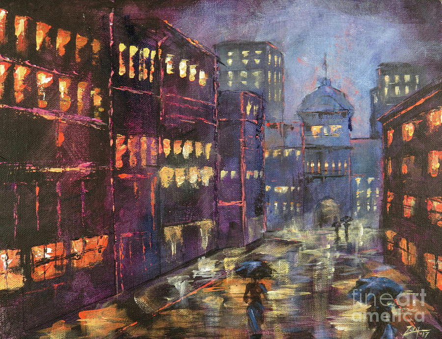City Painting - Rainy Day in the City by Zan Savage