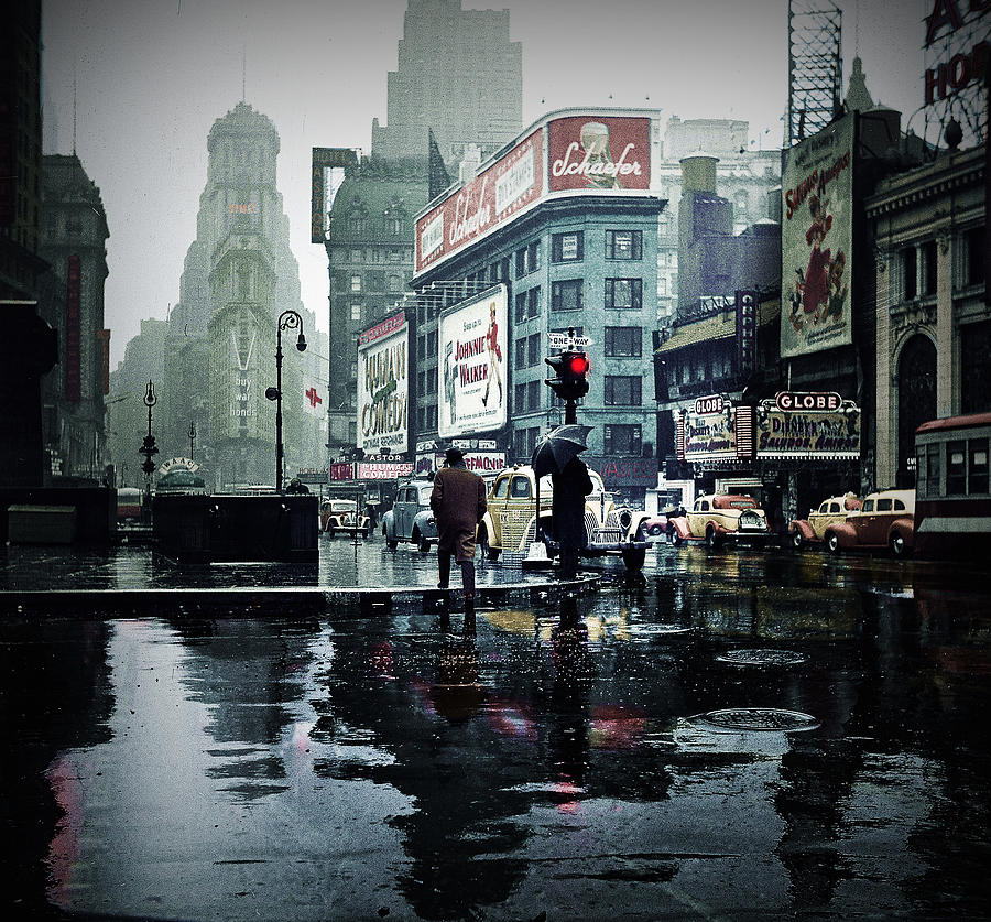 Rainy Day In Times Square Original Photo By John Vachon, 1943, Digital Art