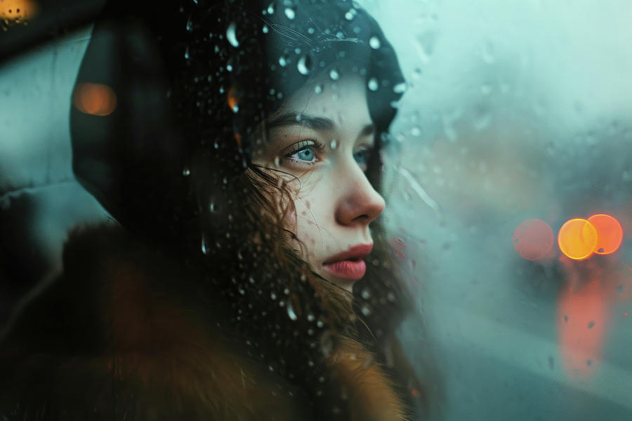 Rainy Day Mood 01 Woman Portrait Digital Art by Matthias Hauser