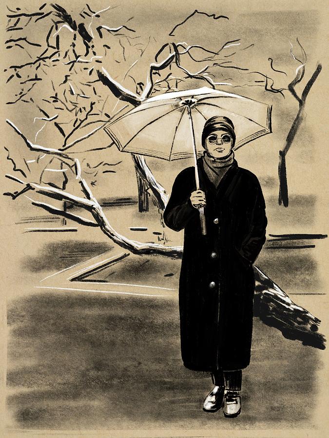 Rainy Day. Woman with Umbrella Mixed Media by Masha Batkova