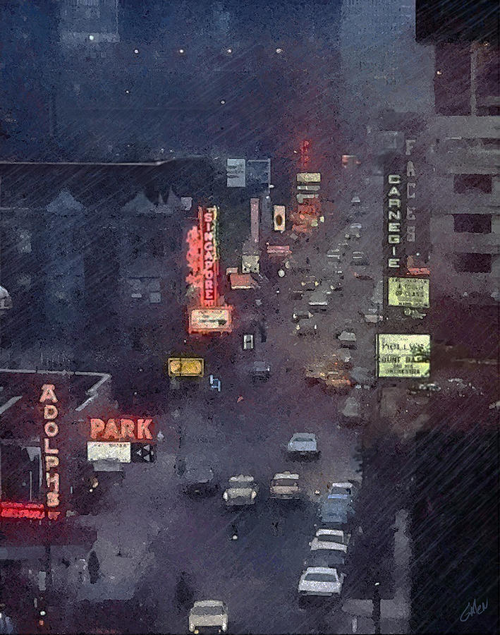 Rainy Evening On Rush Street - Chicago 1970s Digital Art
