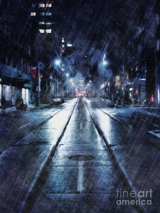 Rainy Night Downtown Digital Art by Phil Perkins