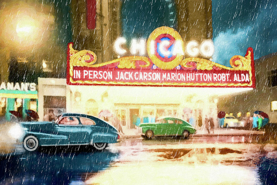Rainy Night Entertainment - Chicago 1949 Mixed Media by Mark E Tisdale