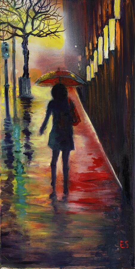 Rainy Night Painting by Evelyn Snyder