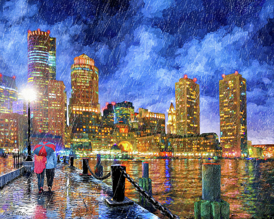 Boston Mixed Media - Rainy Night In Boston by Mark Tisdale