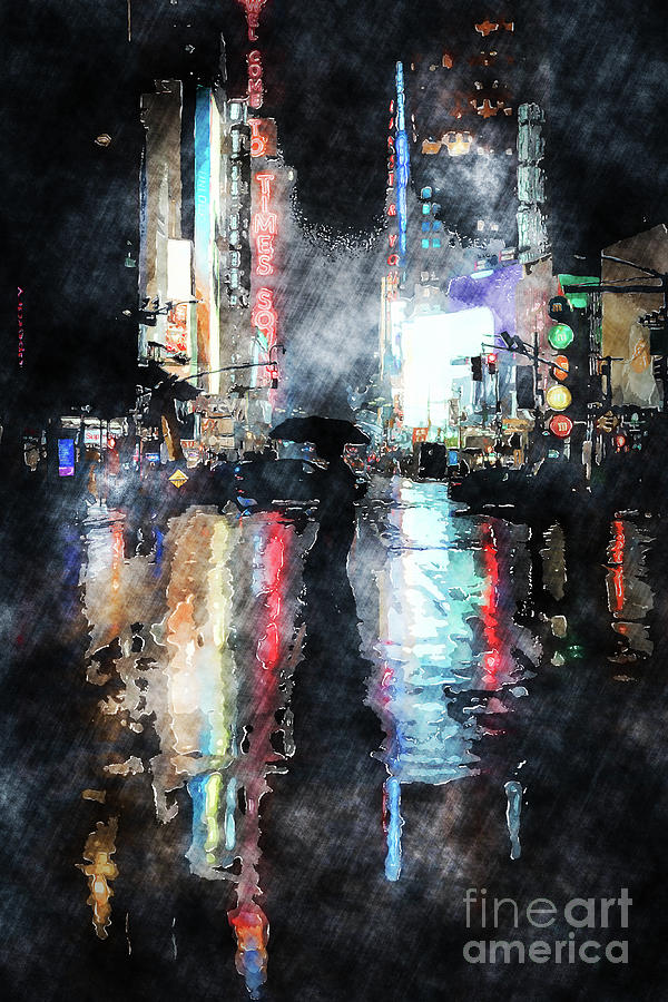 Times Square Digital Art - Rainy Night In New York by Phil Perkins