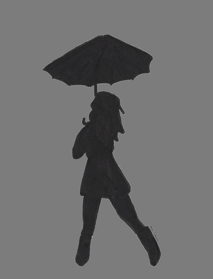 Rainy Ready Silhouette Female Drawing by Ali Baucom