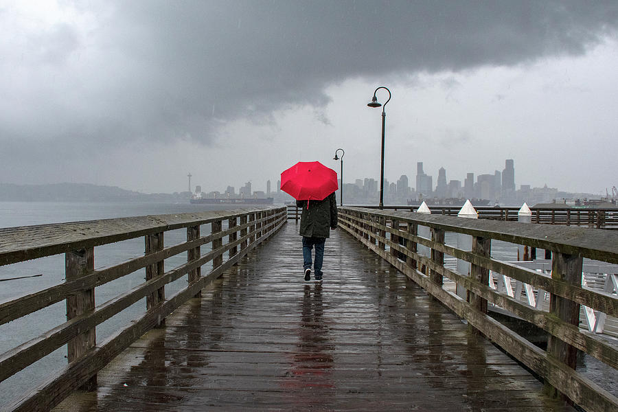 Rainy Seattle And A Red Umbrella Photograph by Matt McDonald